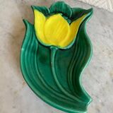 Spoon rest or pocket tray with tulip decor signed Vallauris