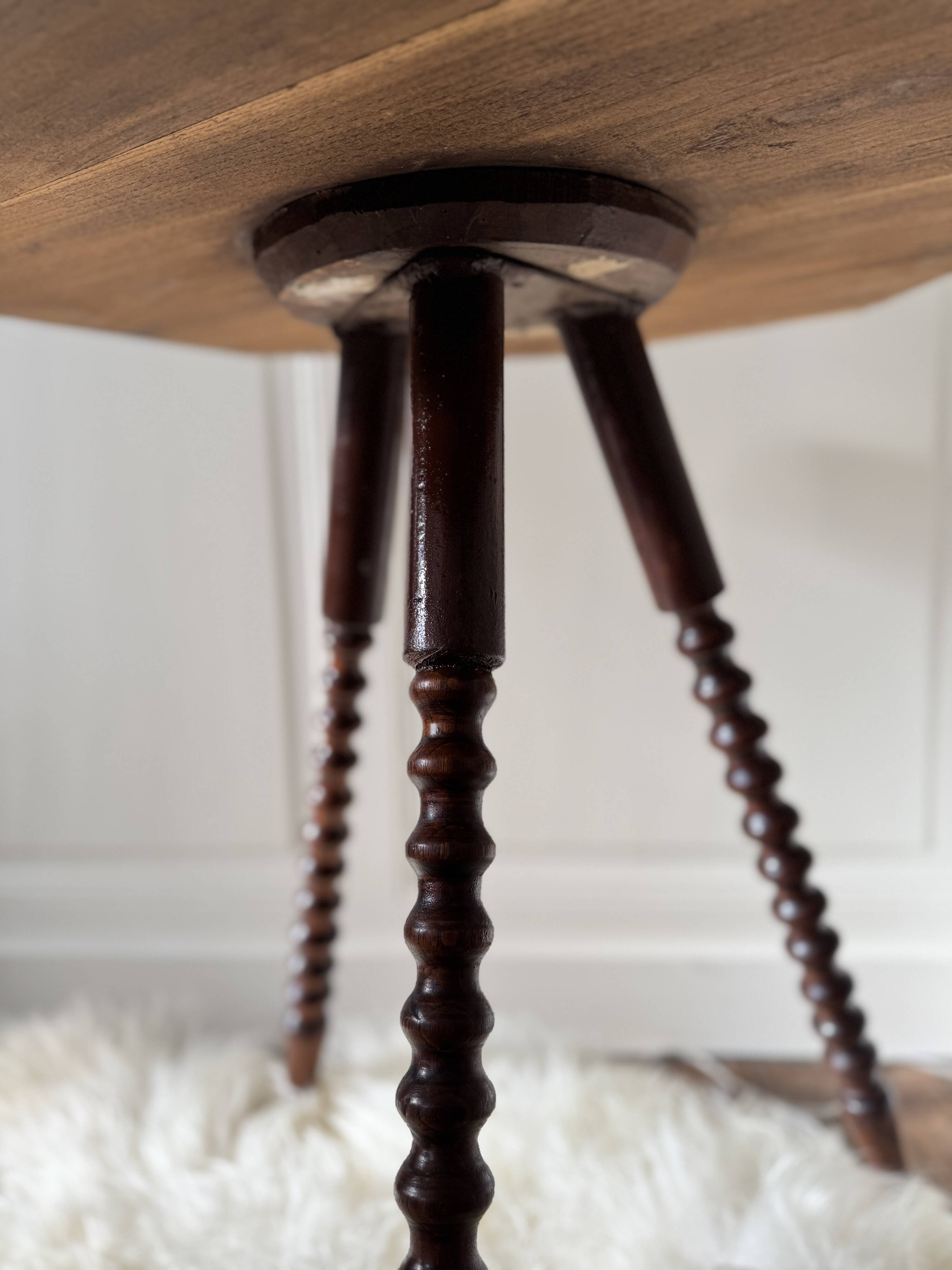 turned wooden side table