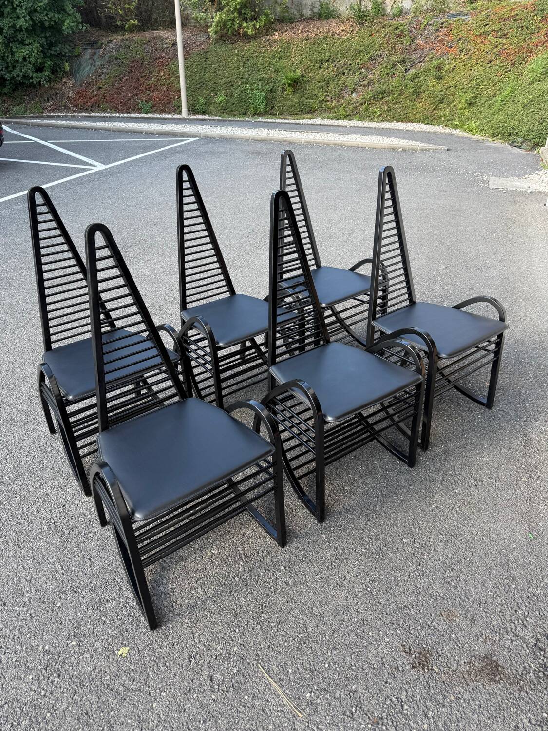 6 curved wooden chairs, Sibau Italy circa 1970