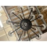 Contemporary Venetian Black Murano Glass Chandelier With Grey Shades