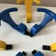 Vintage yellow blue plastic wall coat hooks Memphis 1980s
