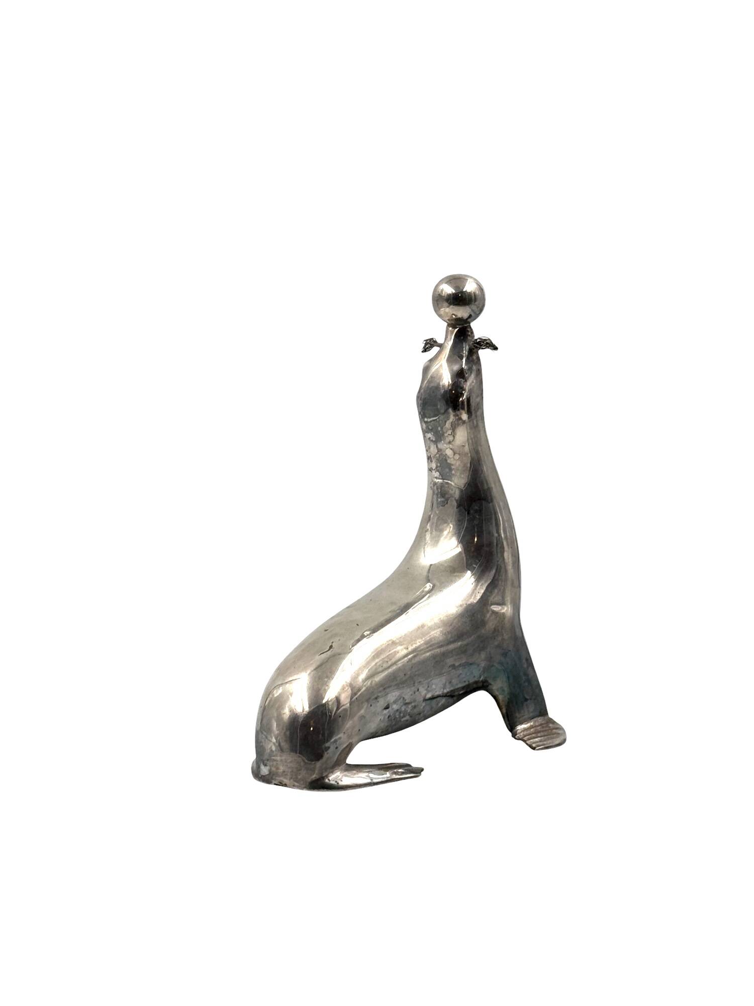 Art deco silverplated brass Seal sculpture, France 1940s