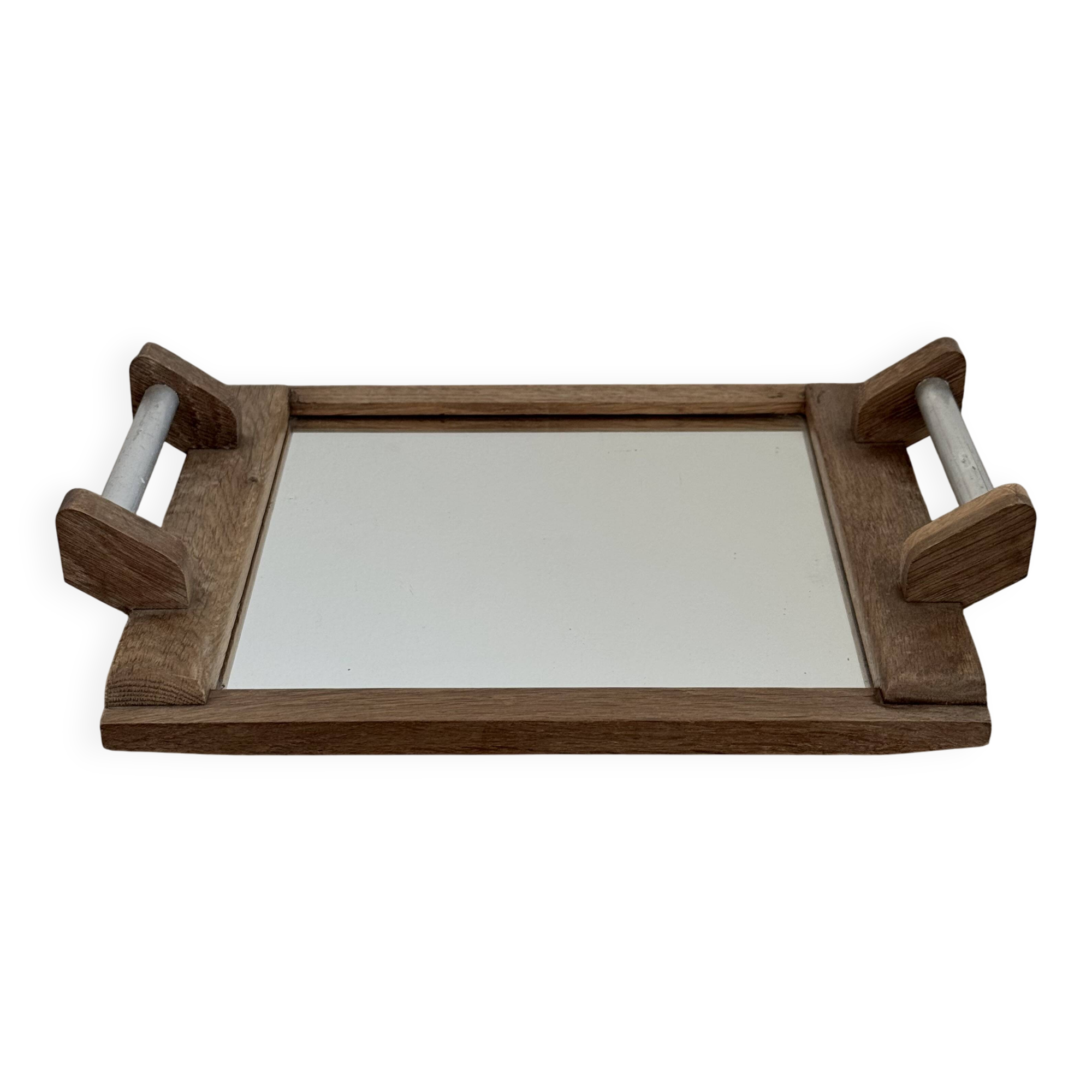 Artisanal Vintage Wooden and Metal Mirror Plateau - Brutalist Design