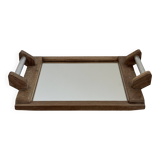 Artisanal Vintage Wooden and Metal Mirror Plateau - Brutalist Design