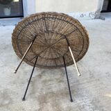 Round coffee table in vintage rattan