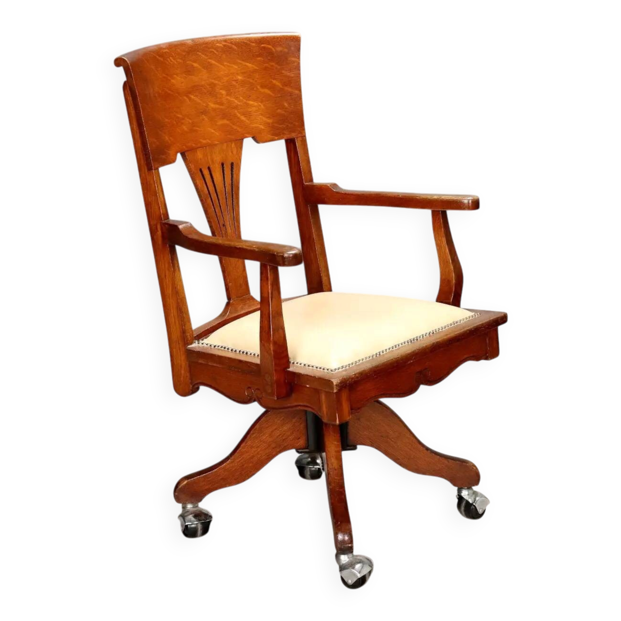 Antique oak swivel chair with wheels UK 20th Century
