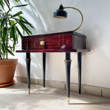 Vintage wood and brass bedside table Art Deco style