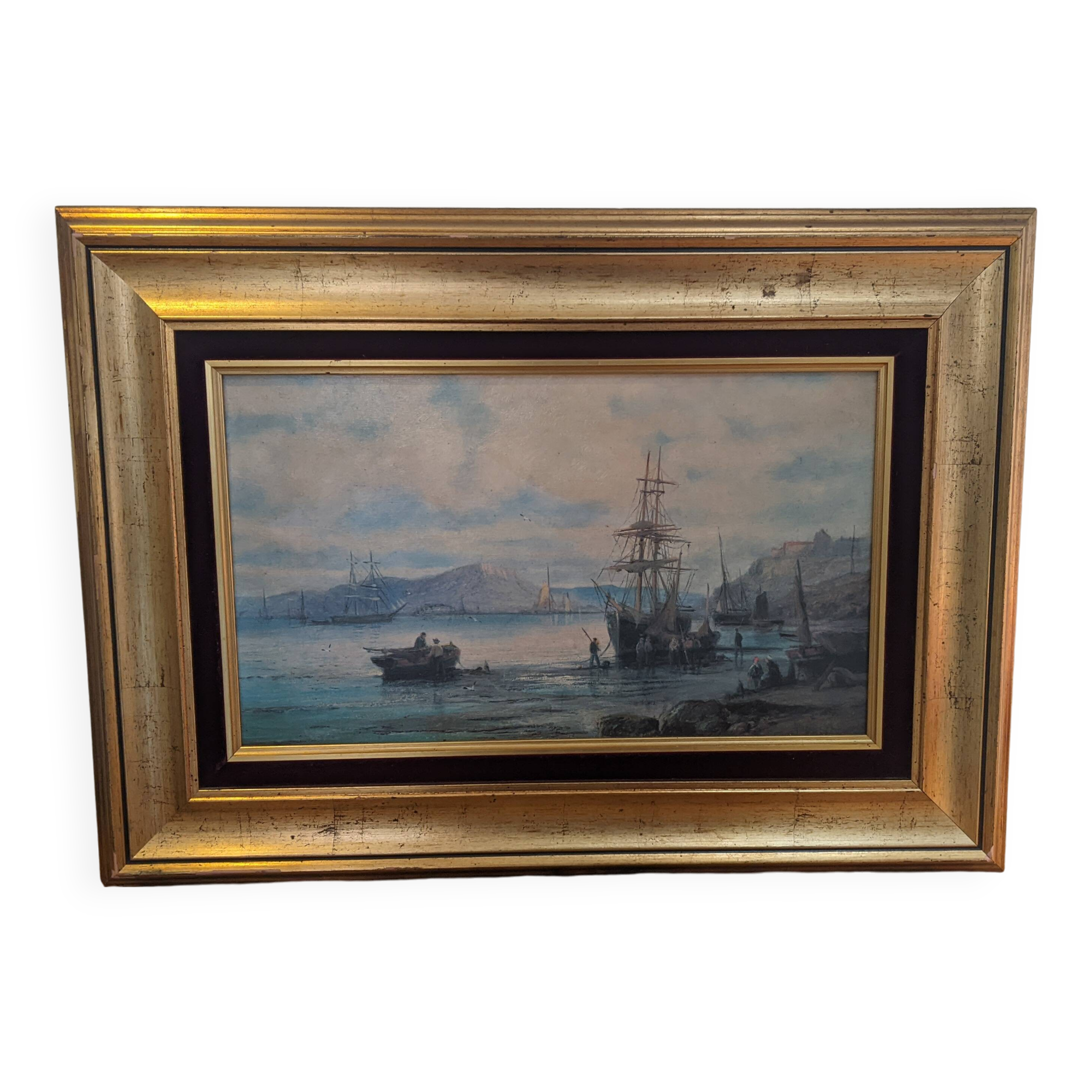 Oil Painting "Marine" Sailing Ships Coastal Scene William Thornley