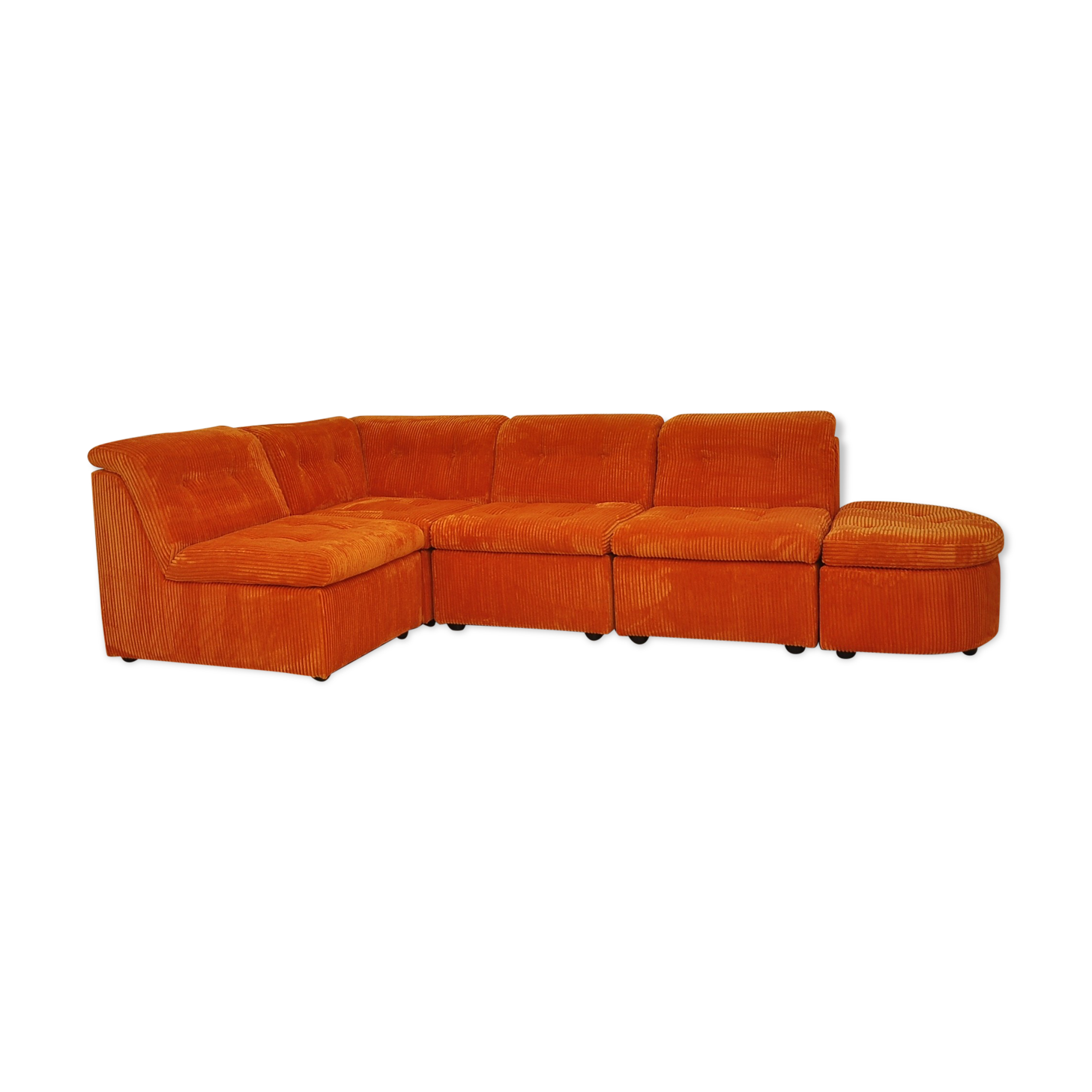 Orange corduroy modular sofa, 70s