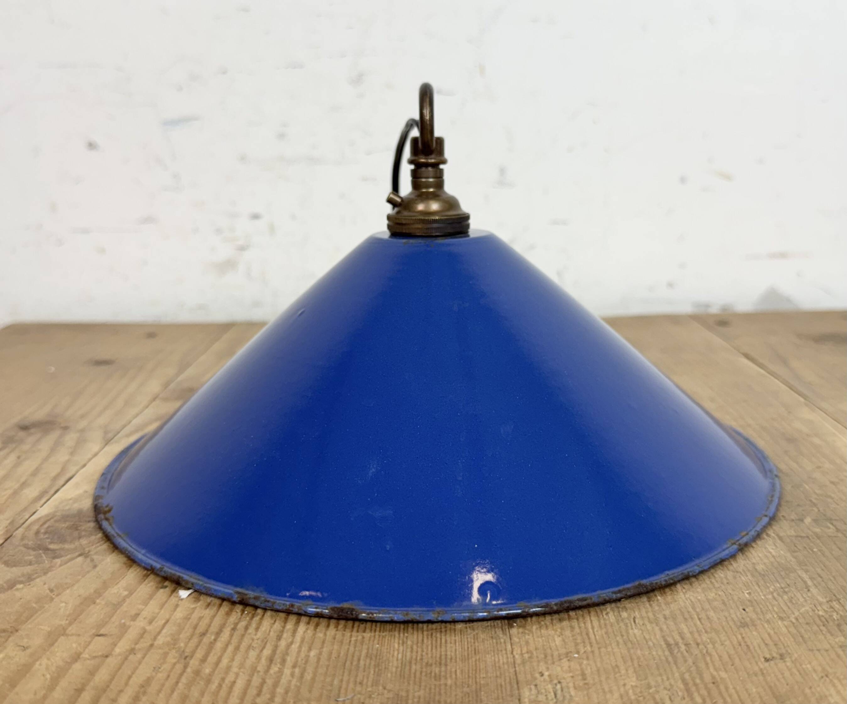 Industrial Blue Enamel Factory Pendant Lamp, 1950s
