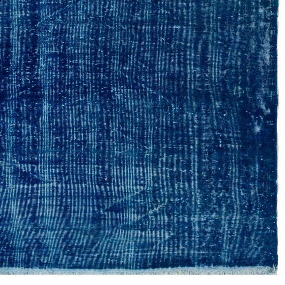 Vintage Hand-Knotted Shabby Chic Style Turkish Wool Area Rug Overdyed in Blue