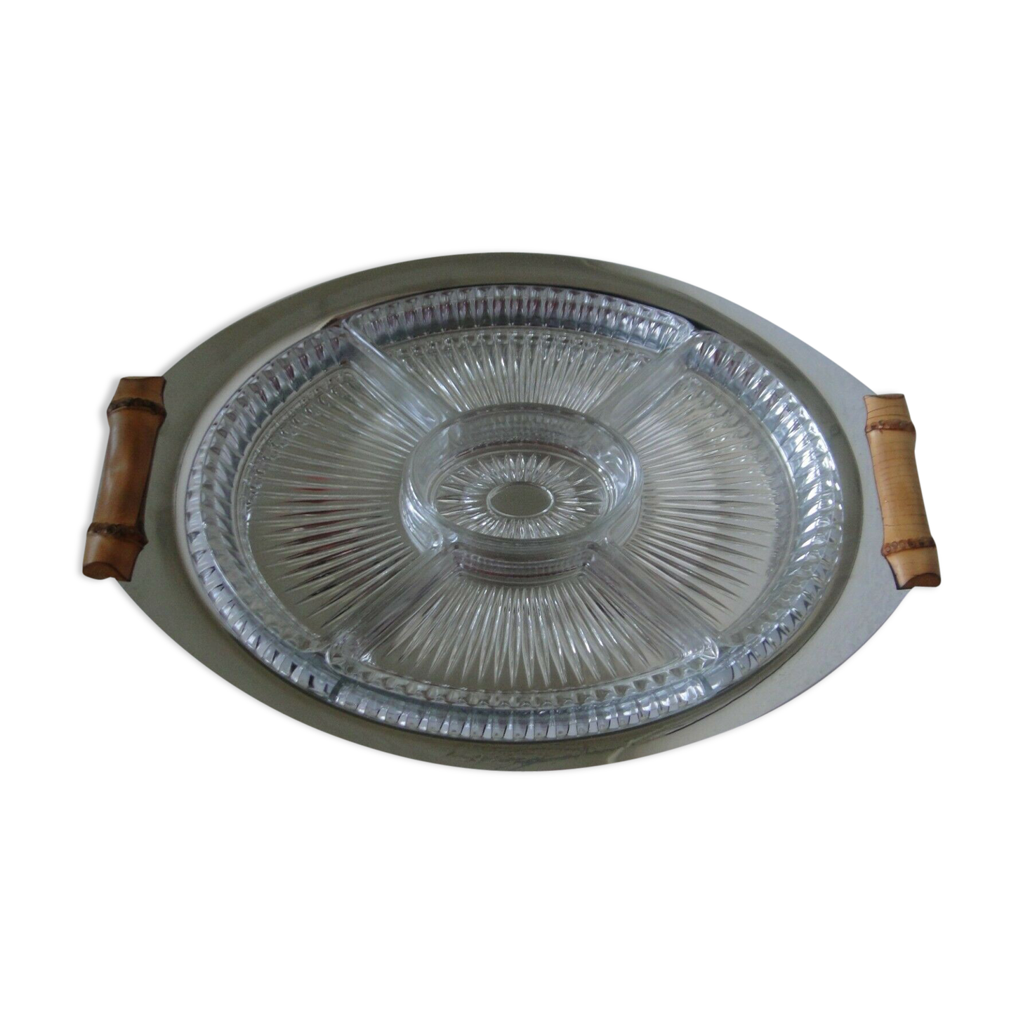 Metal tray for glass dishes for hors d'oeuvres or aperitifs