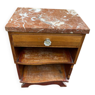 Art Deco bedside table in wood and pink marble, 1960