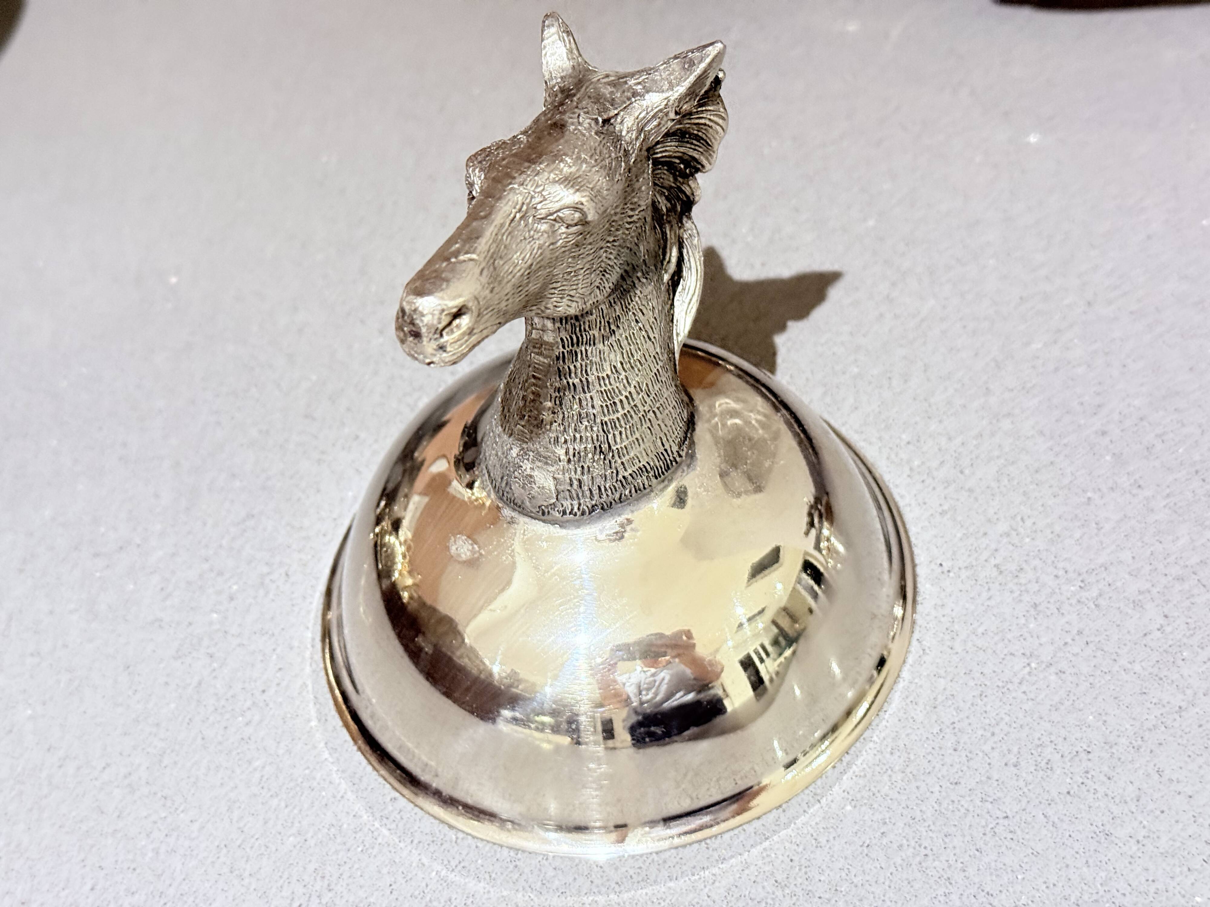 Italian Silver-Plated Animal Head Liqueur Cups with Matching Serving Tray Set 6
