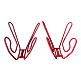 Pair of red metal wall hooks