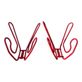 Pair of red metal wall hooks