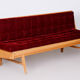 Red Midcentury Modern Oak Sofa, 1950s, Original well preserved upholstery