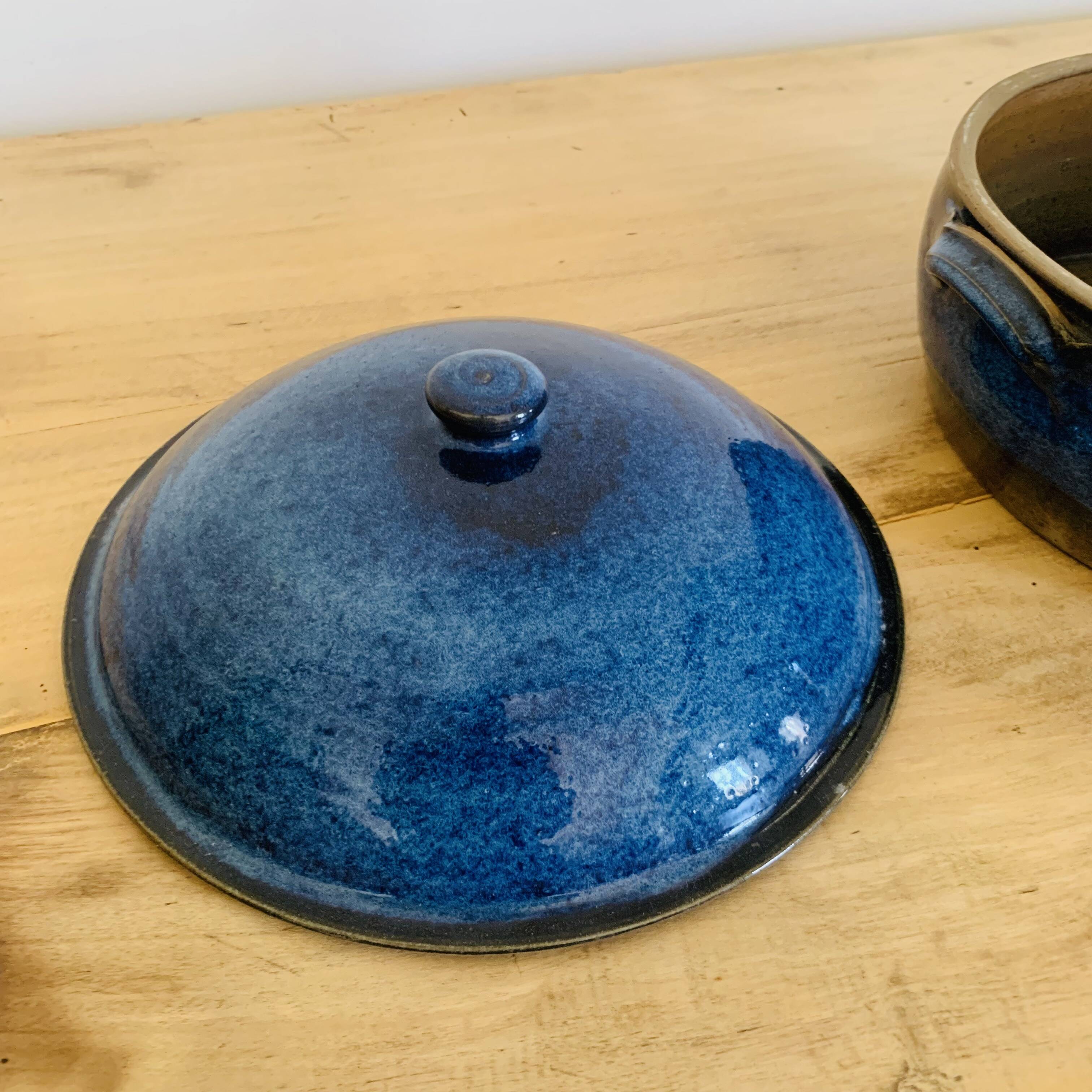 Blue glazed stoneware tureen