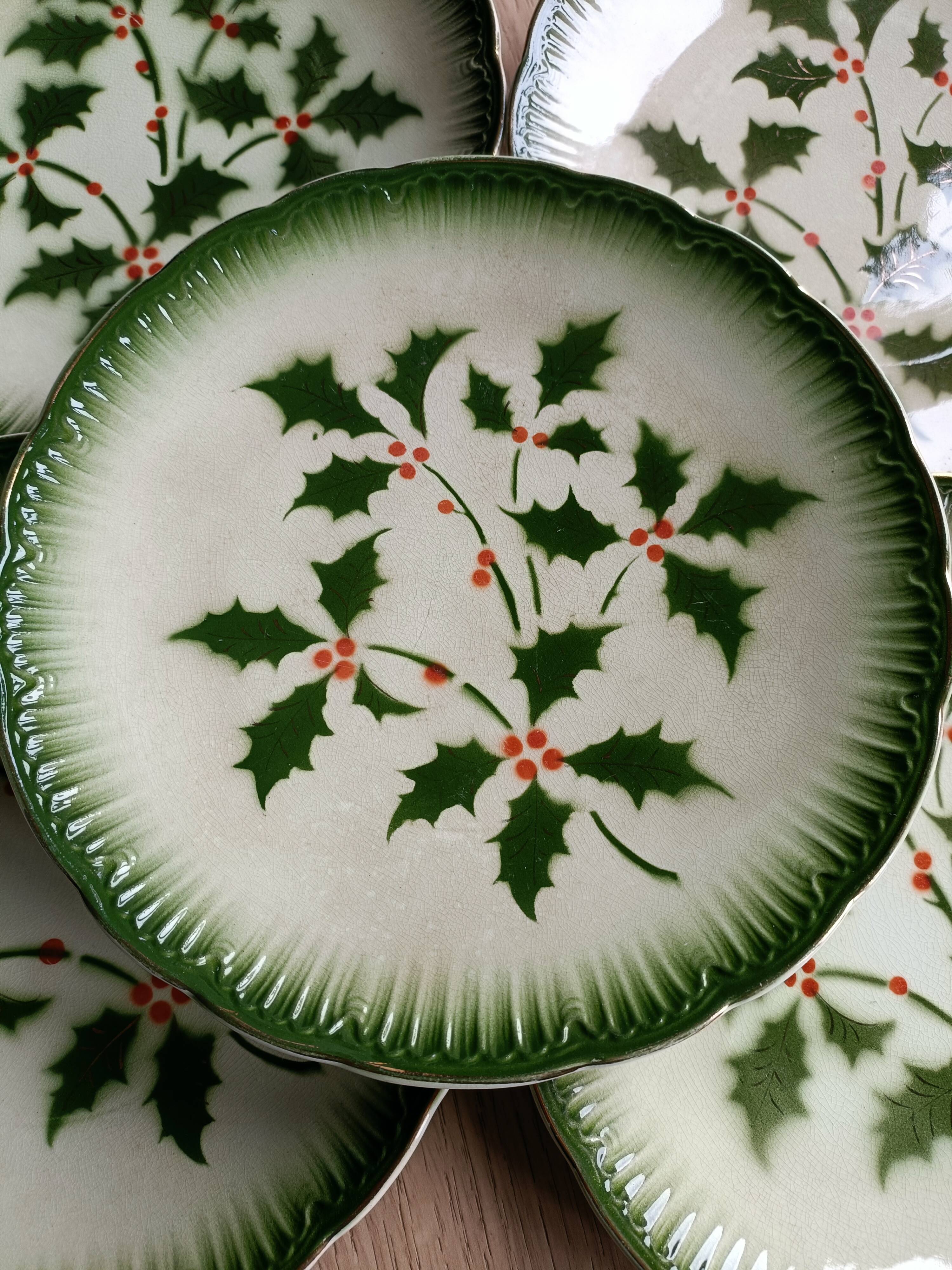 Rare Badonviller plates with holly decoration