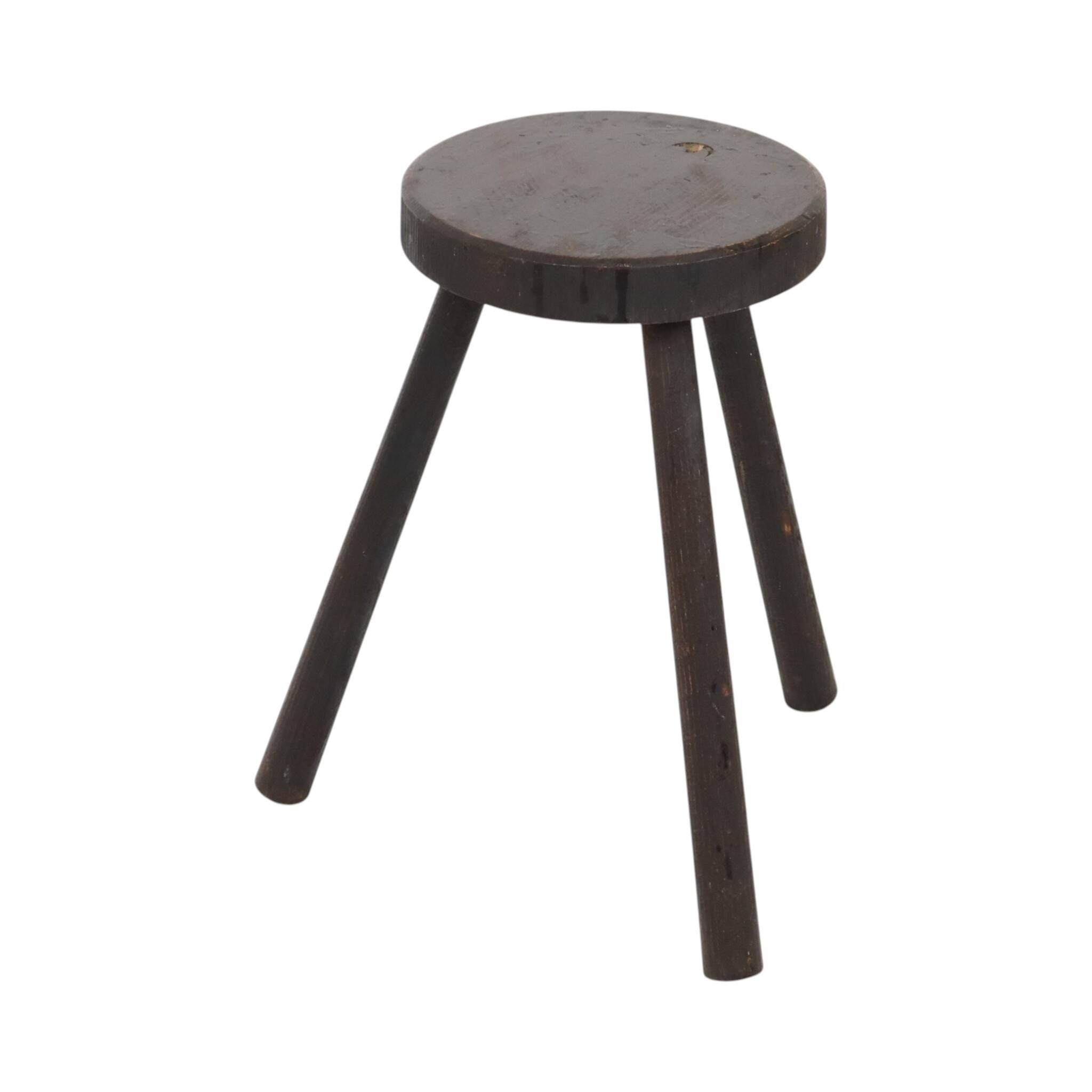 Vintage Rustic Three-Legged Stool, Solid Stained Wood, 45 cm