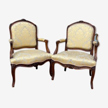 Pair of Armchairs at the Queen Style Louis XV XIX Eme Century