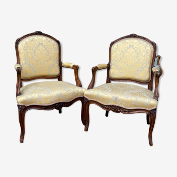 Paire de fauteuils à la reine de style Louis XV XIX eme siècle