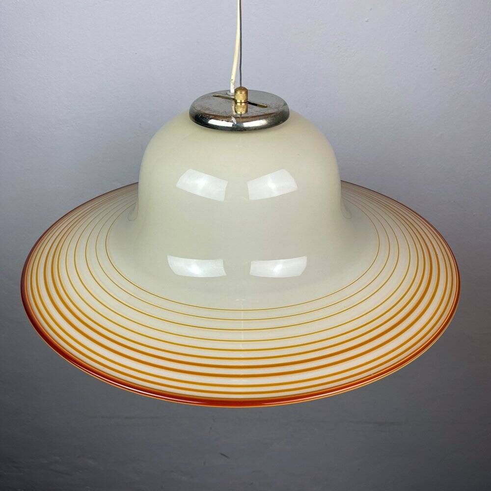 Beige suspended glass lamp Murano mid-century by De Majo, Venice, Italy, 1970s.
