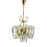 Kamenický Šenov crystal chandelier, gilded brass, 1970s, Czechoslovakia