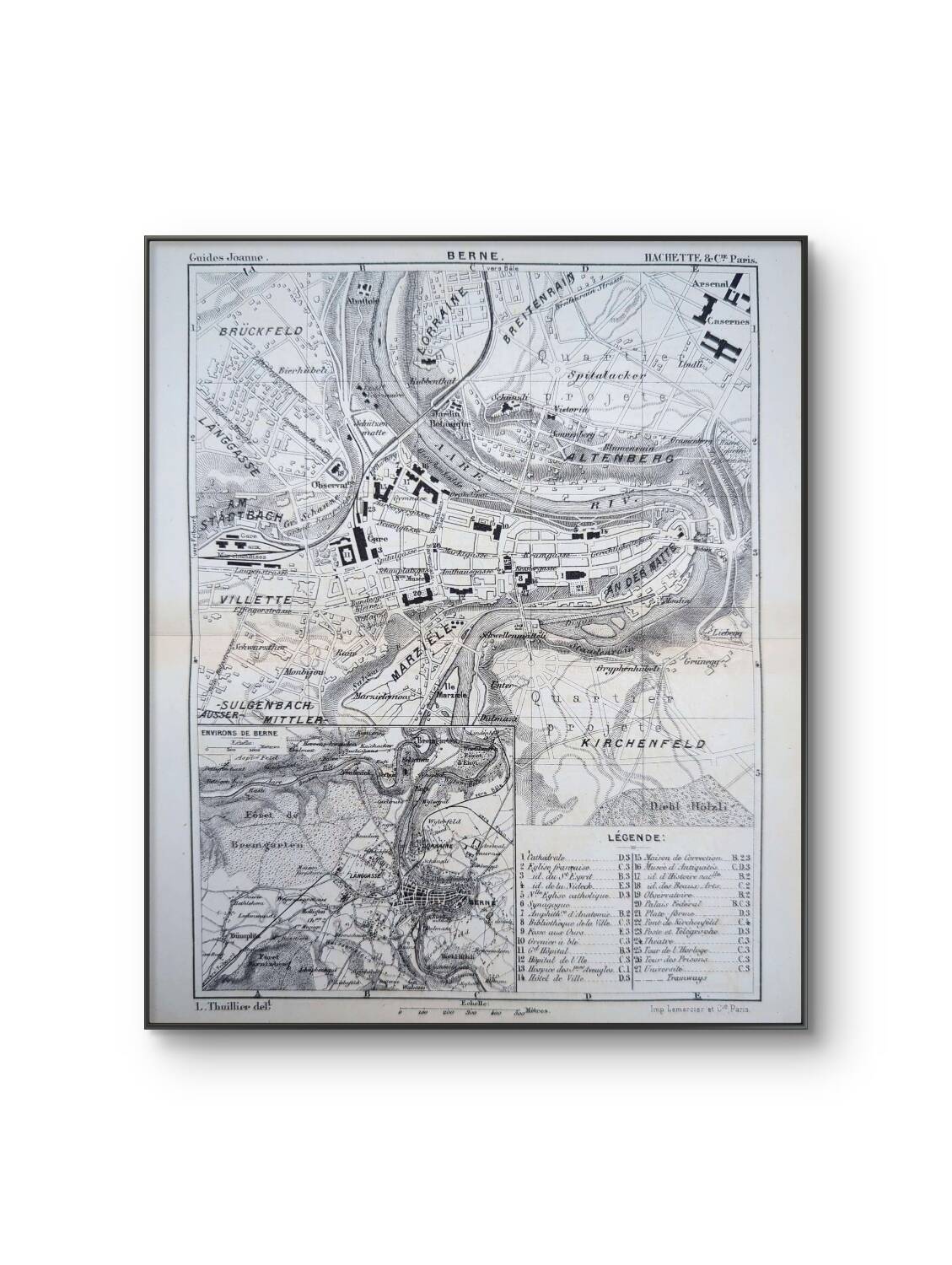 Bern, old map, printed in 1844.