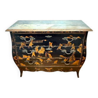 Chest of drawers with 3 drawers, Chinese decor, 20th century.