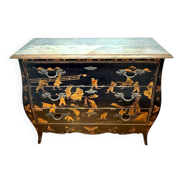 Chest of drawers with 3 drawers, Chinese decor, 20th century.