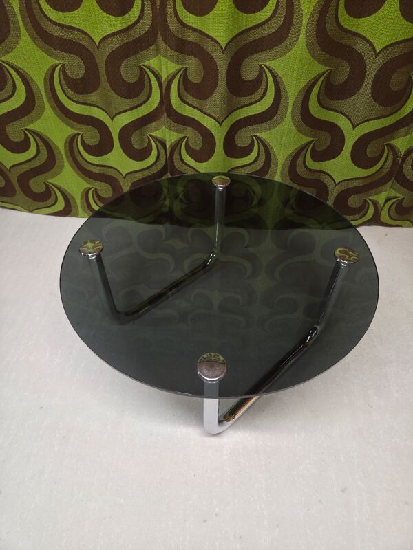 Table basse chrome verre fumé vintage 1970