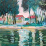 Bernard Collet: Banks of the Marne, original signed lithograph