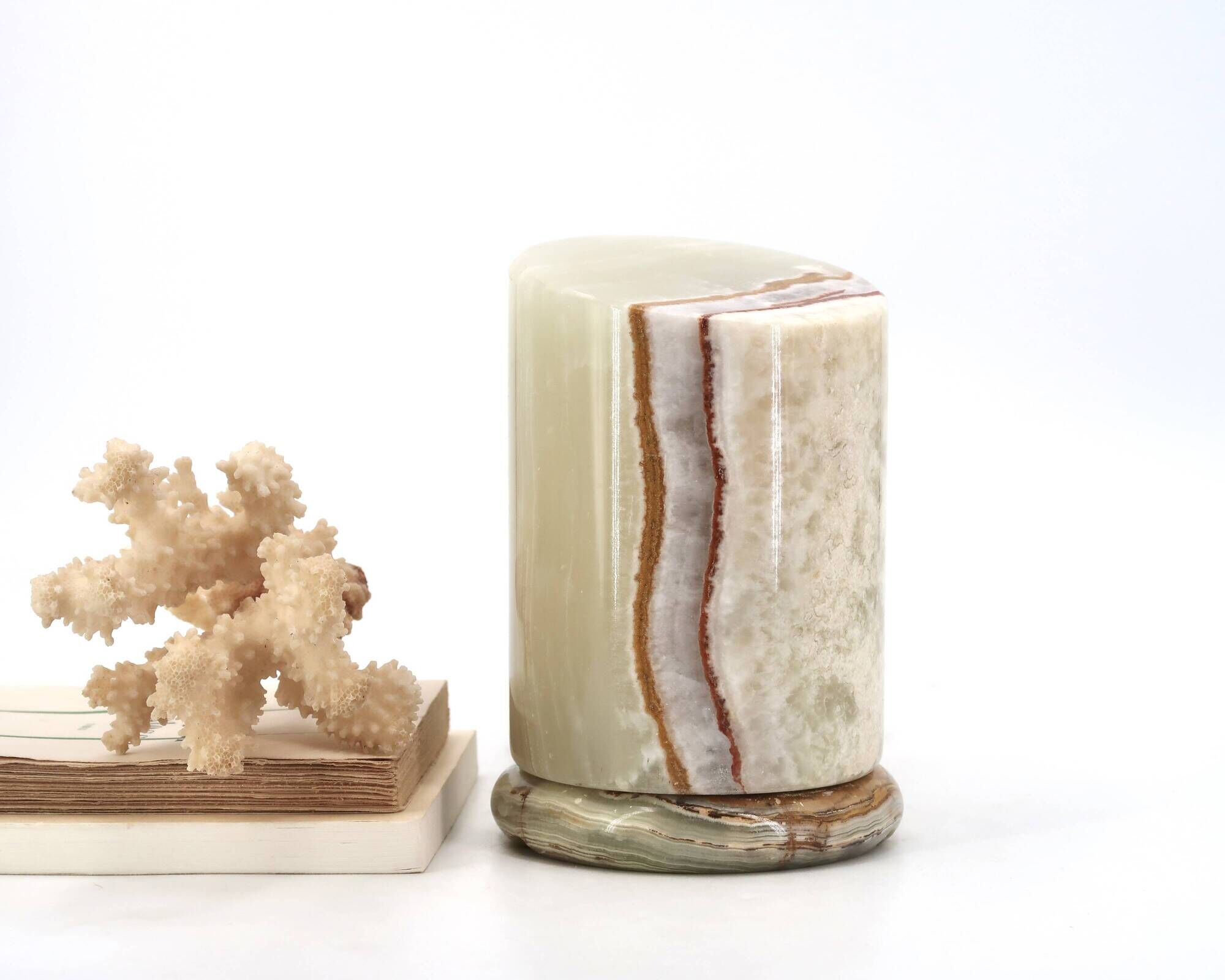 Vintage pale green natural onyx table lamp, 1970s.