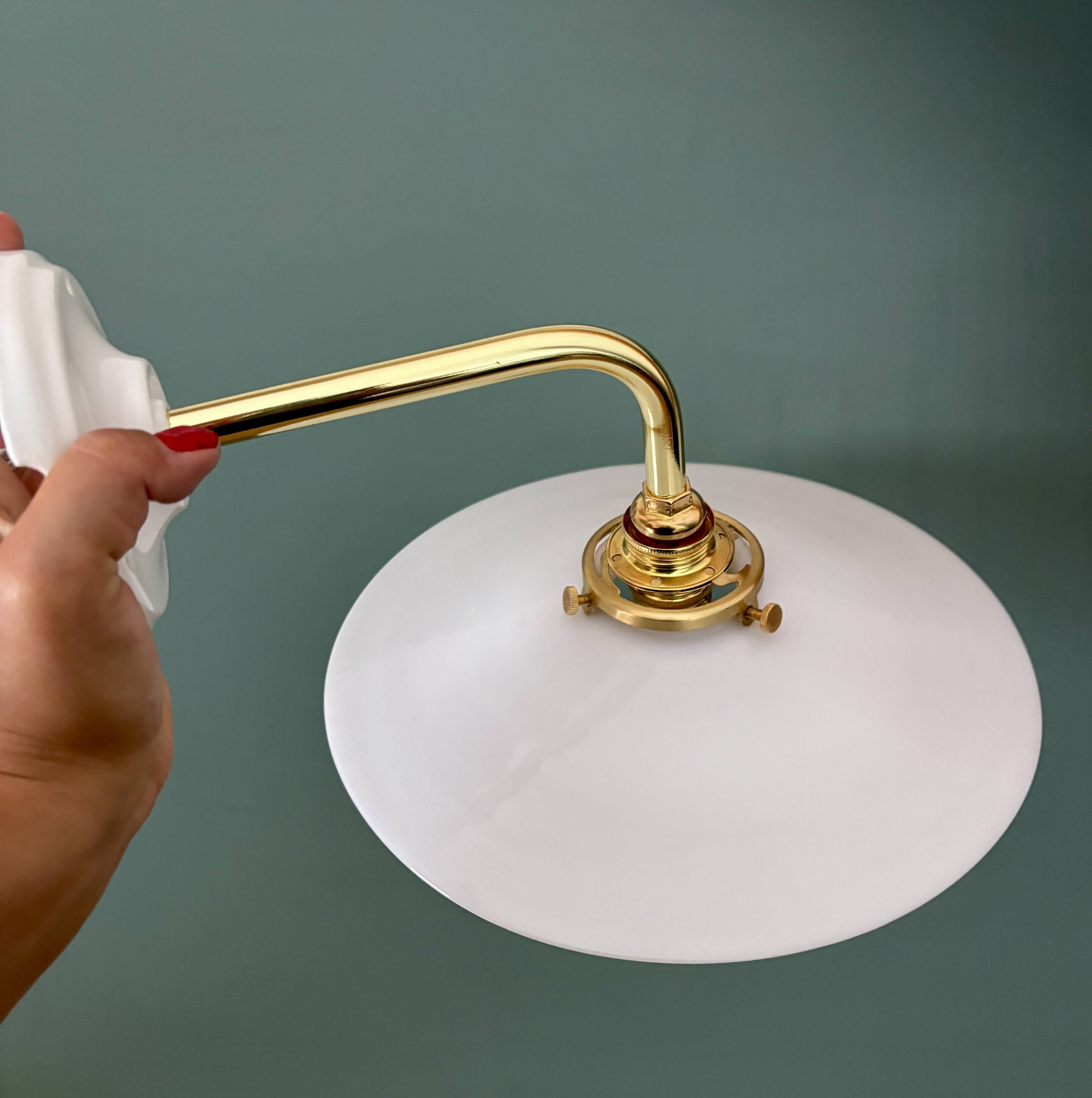 Vintage white opaline wall lamp with elbow arm
