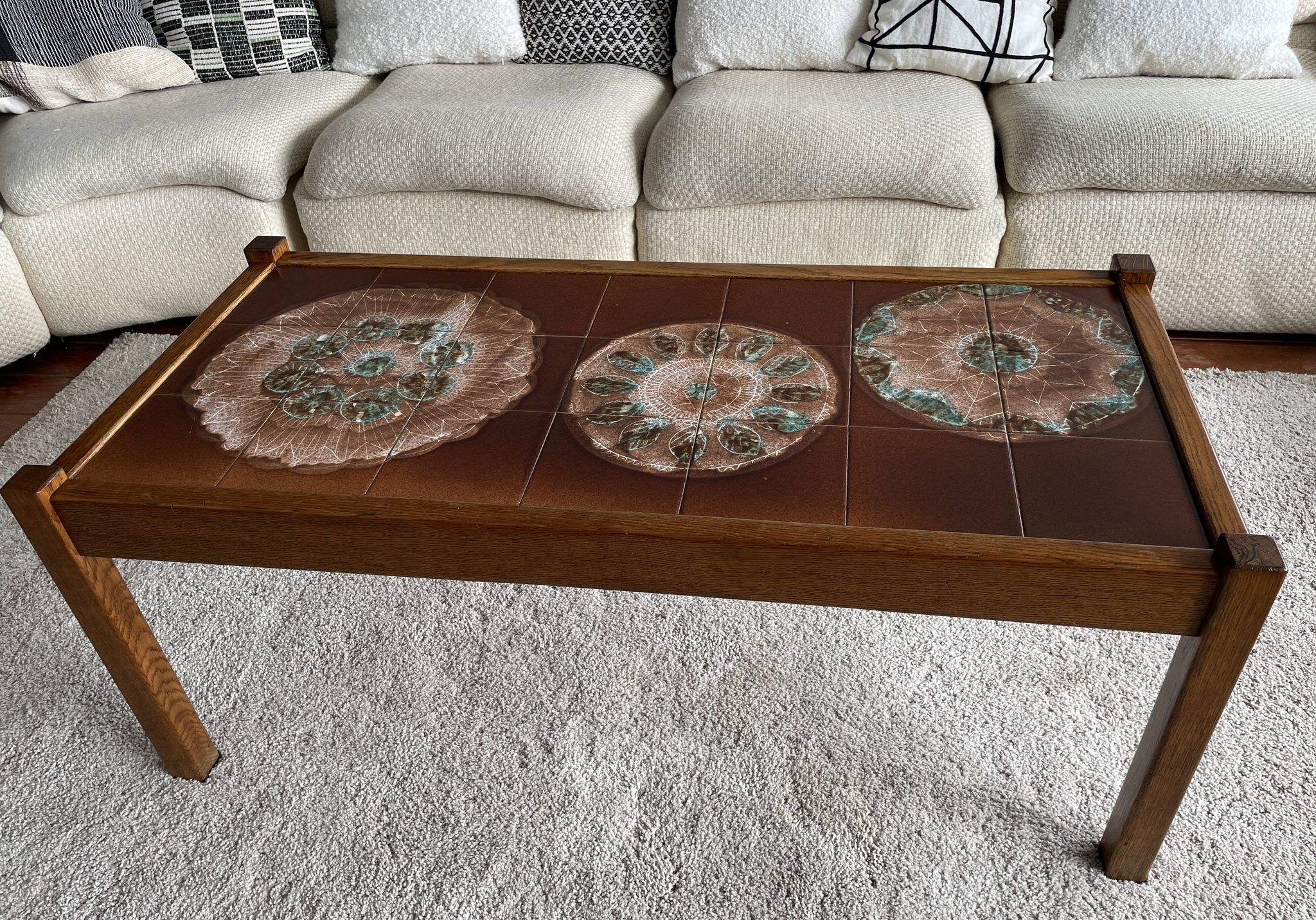 Coffee table in wood and ceramic attributed to Juliette Belarti alias Julien de Covemaeker