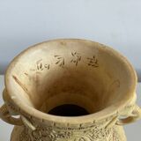 Carved Chinese Composite Urn Vase ~ Traditional Scenes of Chinese Soldiers and Villagers.