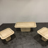 Vintage travertine coffee table and side tables, 1980s