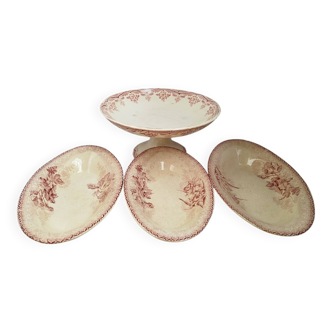 Antique service, fruit dish and 3 oval platters, ironstone