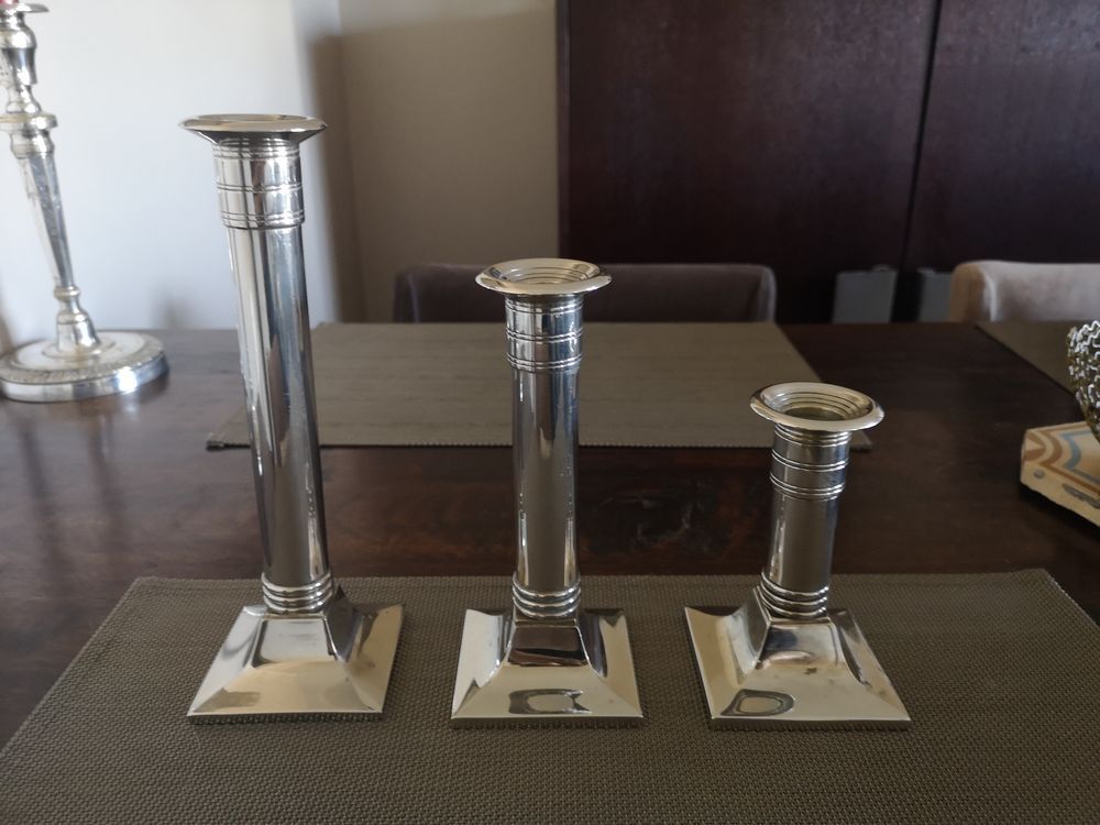 Suite of three neoclassical candle holders in silver bronze - Art Deco - 1920s/1930s