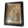 Gravure ancienne avec graveur encadré de vegni-madonna à l'enfant et saint jean.