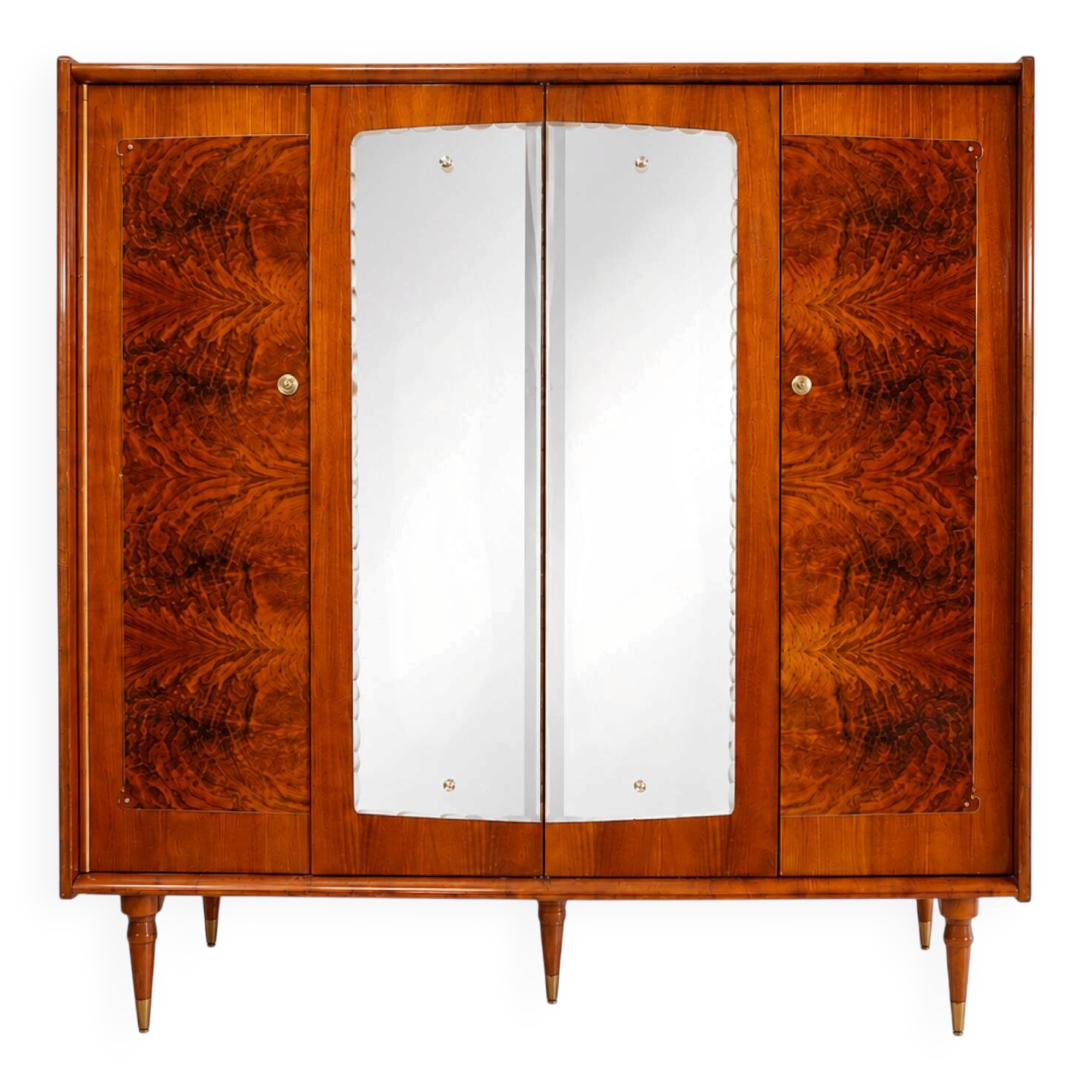 Large Art Deco wardrobe in wood veneer and mirrors, 1930s.