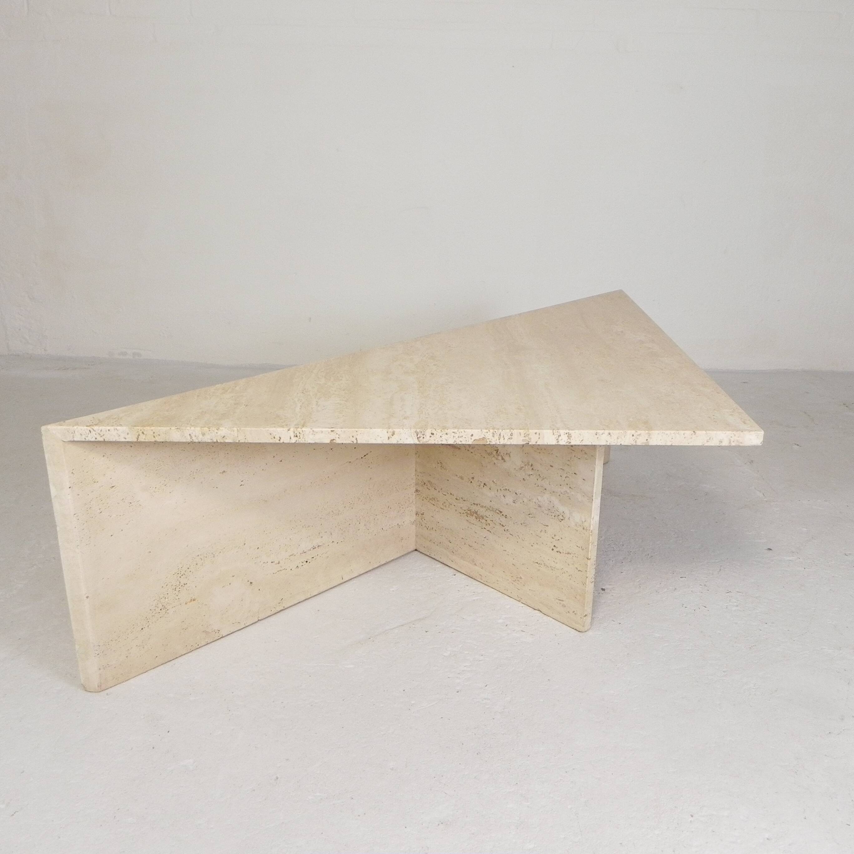 Mid-Century travertine coffee table with a triangular top, 1970s.