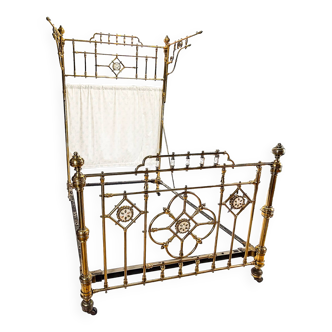 Half tester Victorian Bed in brass mother of pearl