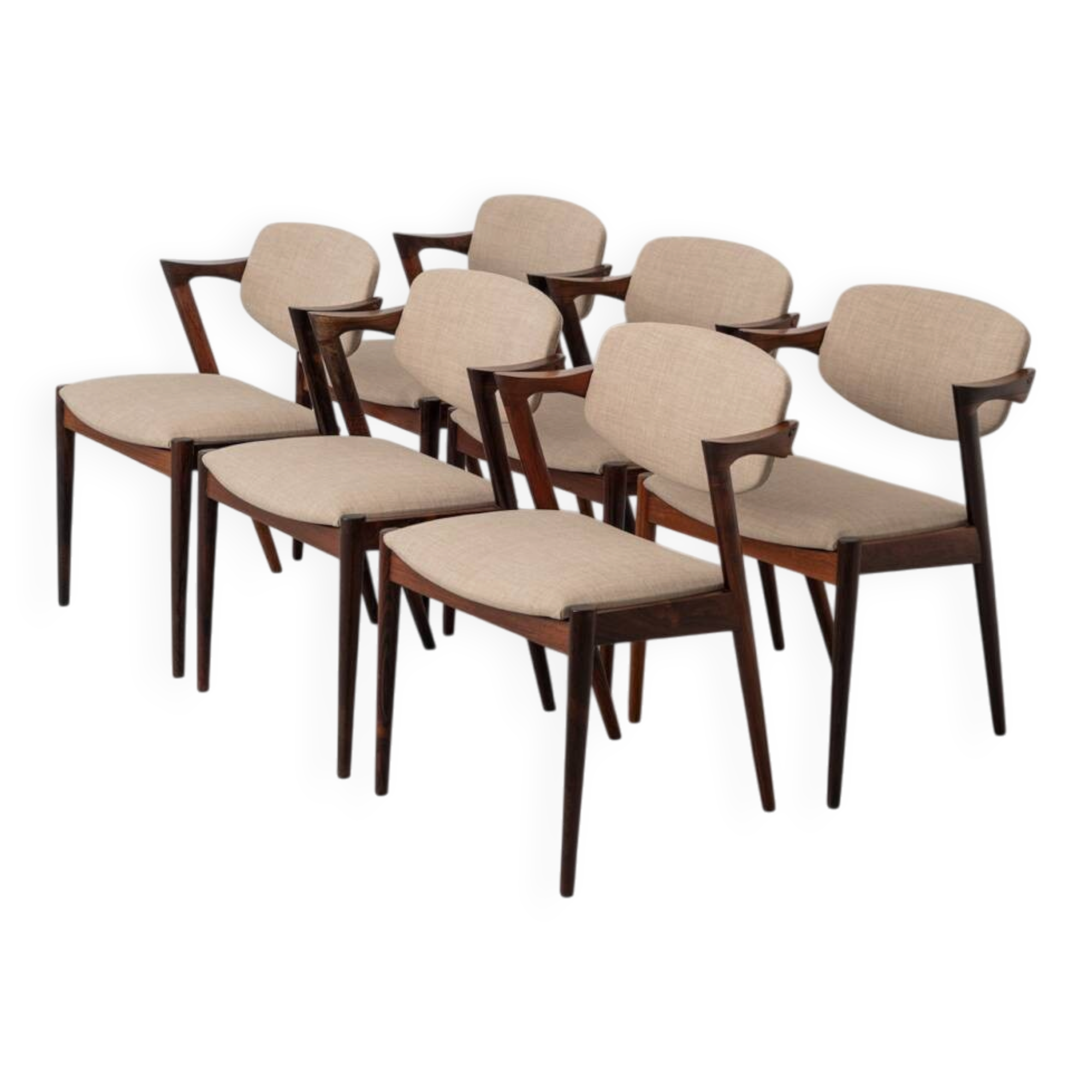 Dining chairs in rosewood, model 42, by Kai Kristiansen.