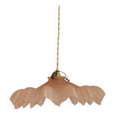 French Vintage 1930s Pink Frilled Glass Shade Hanging Light Brass Fittings