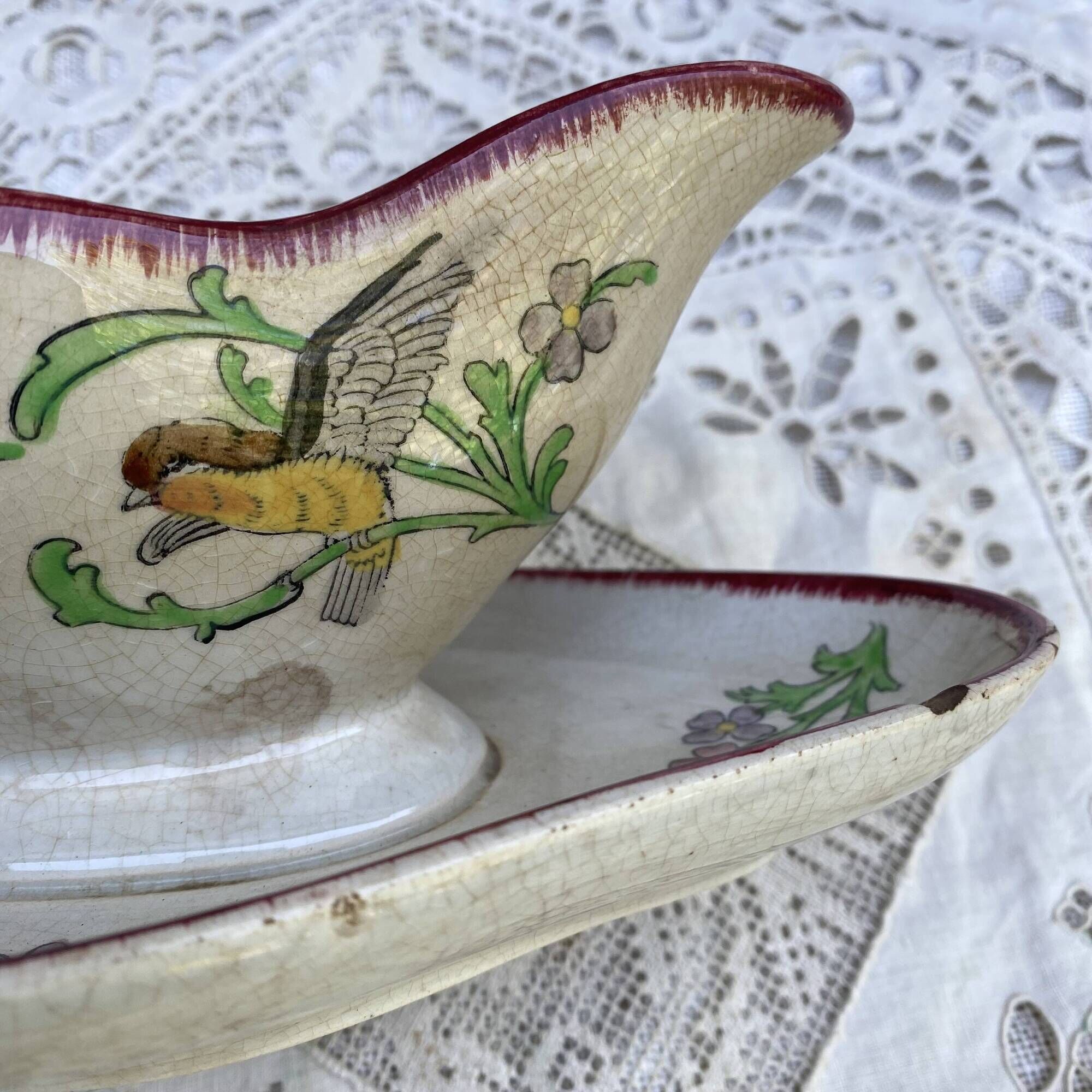 Polychrome iron terracotta sauce boat "Bengali"