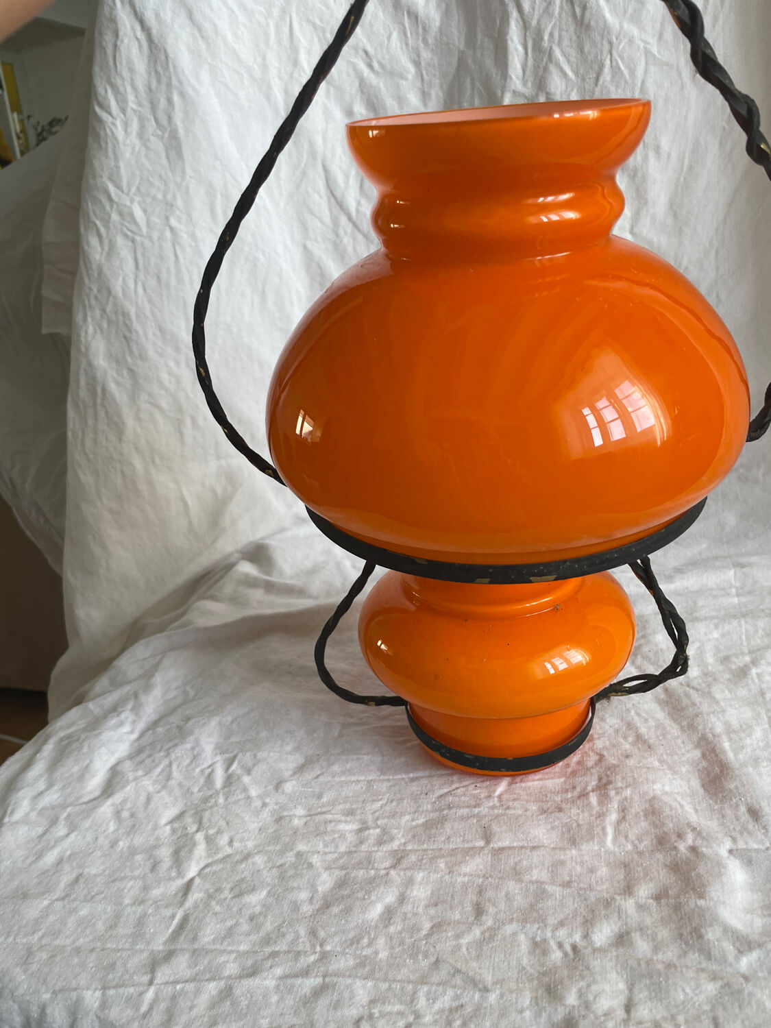 Pendant chandelier, vintage, opaline, Orange, 1970s