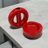 Décor en céramique des années 60 par Pareschi Laveno : ensemble cendrier et vase