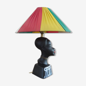 Lampe " femme africaine " en céramique noir mat années 50 60